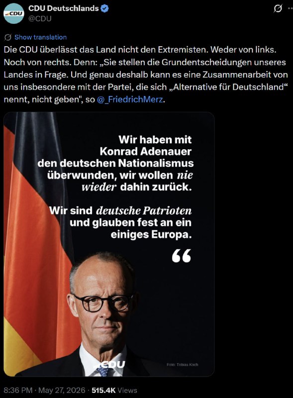 Die extremistische CDU will das Land nicht den Extremisten