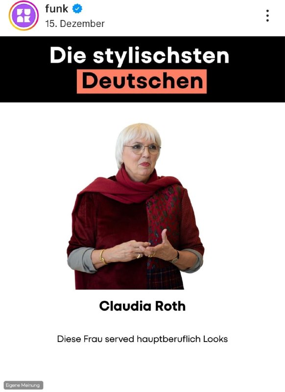 Für das Jugendformat Funk gehört Claudia Roth zu den
