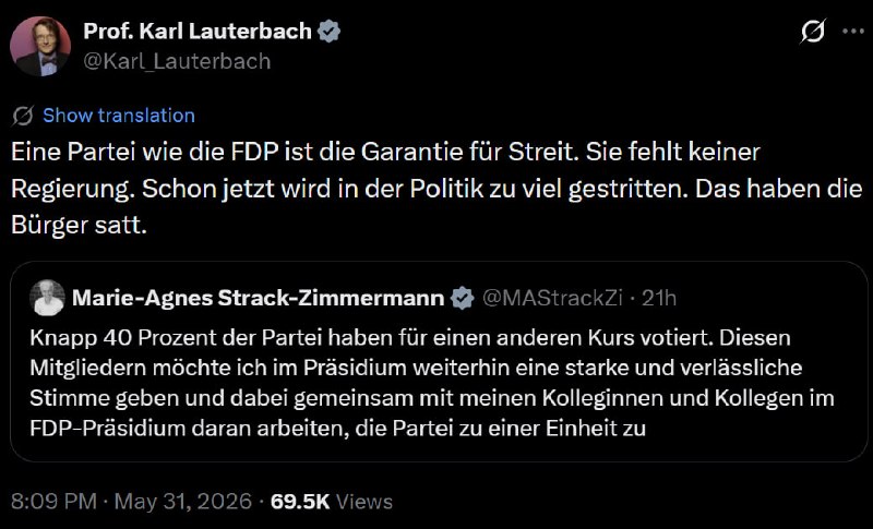 In der aktuellen Bundesregierung, die auch Lauterbachs SPD angehört,