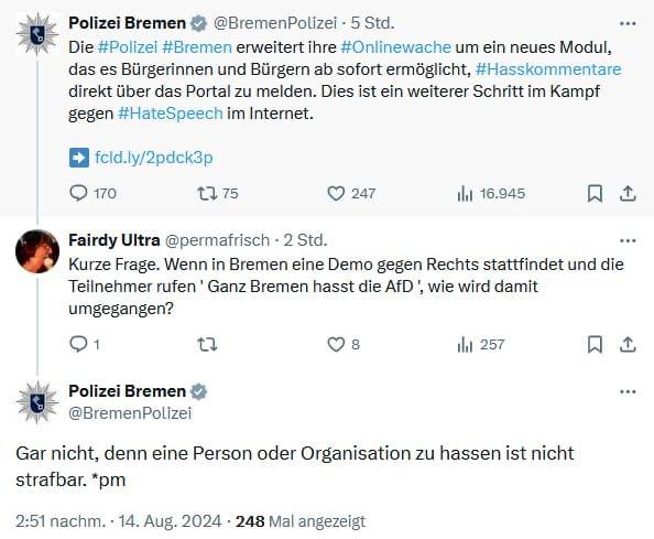 Die Polizei Bremen ist stolz darauf, ein Denunziationsportal eingerichtet