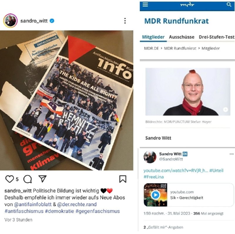 Sandro Witt empfiehlt ein Abo des linksextremen Antifa Infoblattes