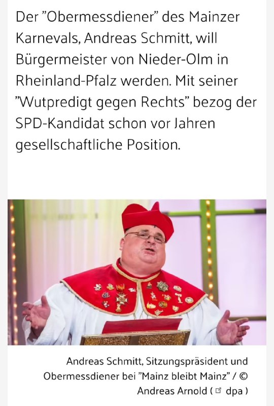 Obermessdiener Andreas Schmitt aus der ZDF-Karnevalssendung