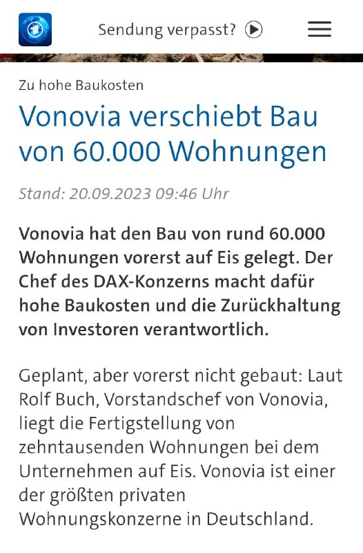 Vonovia hat den Bau von rund 60.000 Wohnungen vorerst